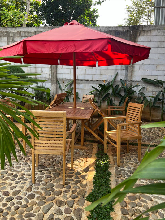 Teak Outdoor Umbrella Dining Set