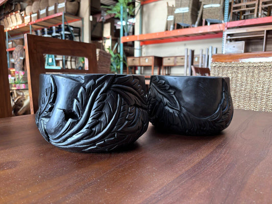 Teak Carved Bowl - Black